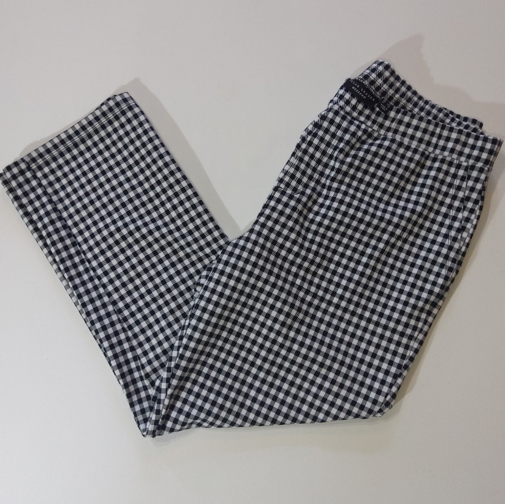 Susan Graver Weekend Pants Womens MT Black White Gingham High Rise Academia